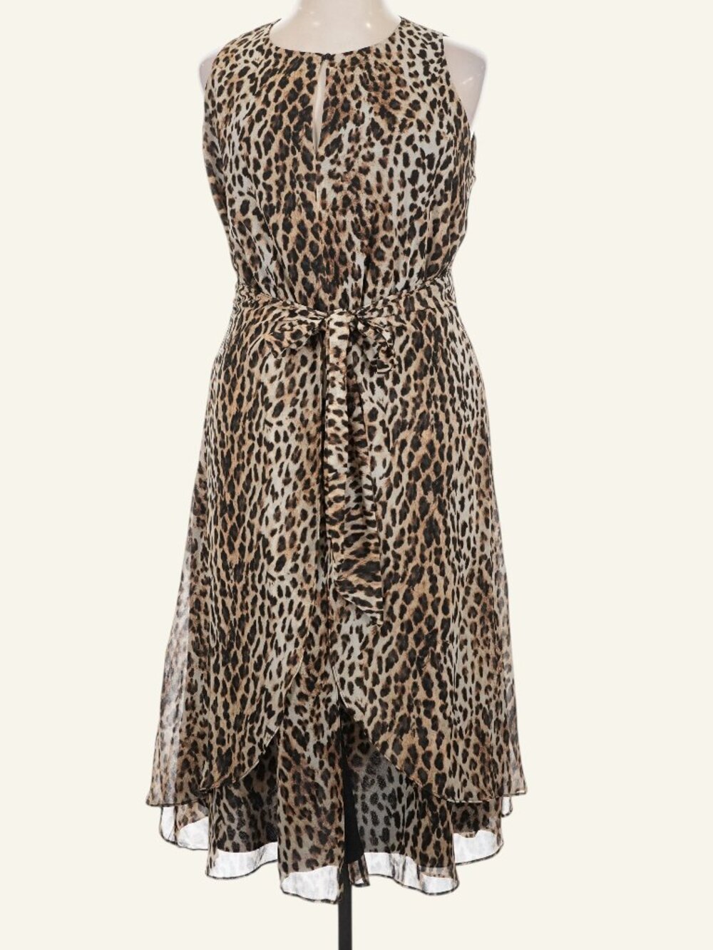 Rachel Roy Leopard Print Midi Dress Tie Waist Size L
